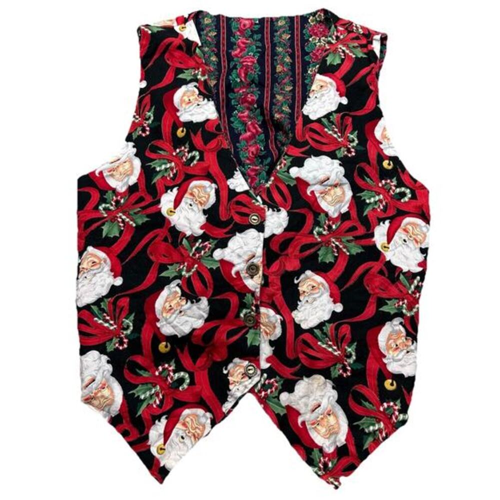 Vintage‎ Handmade Reversible Xmas Vest Fits M/ L Santa Holiday Pattern